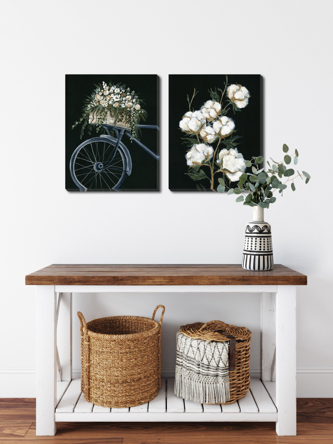 Cotton and Wheels Wall Art - Black/White - 16 X 20 - Set of Two