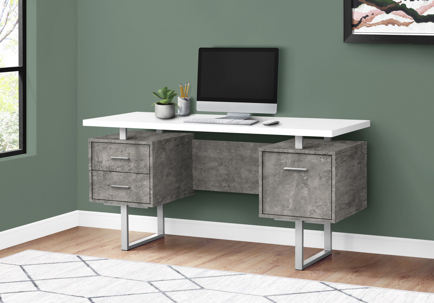 Loura Desk - White/Concrete Grey