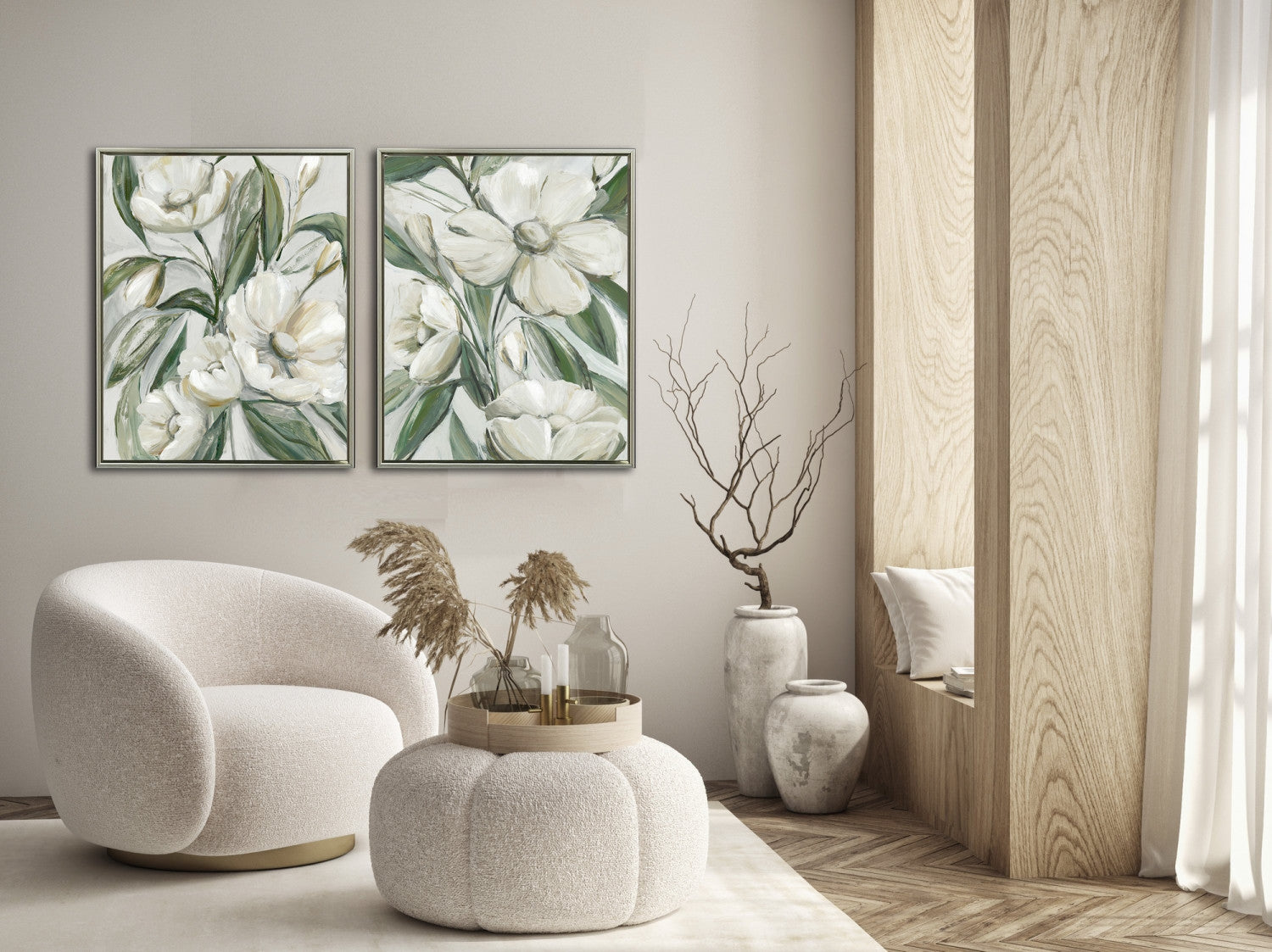 Floral Contrast I Wall Art - White - 30 X 24