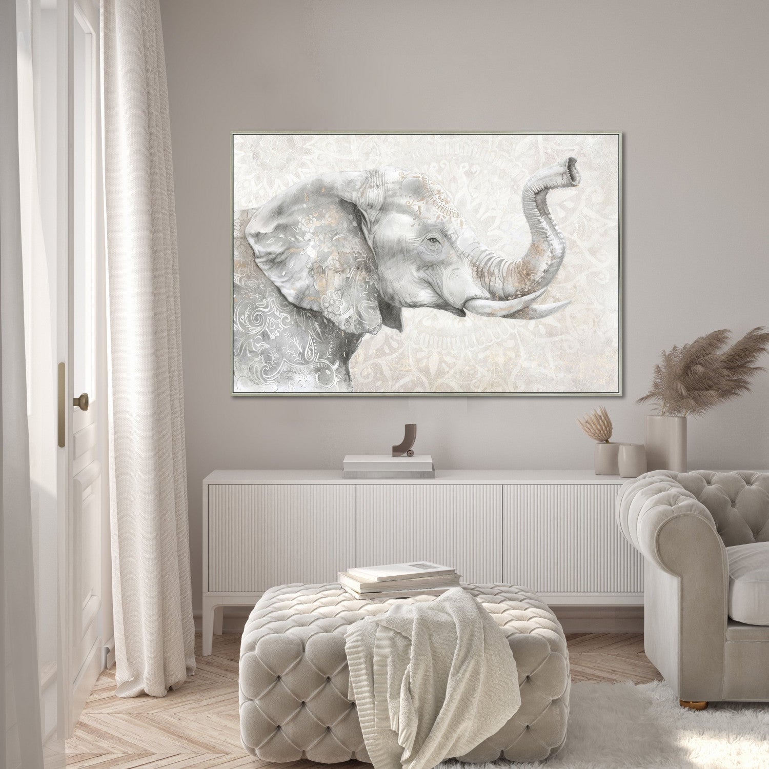 Elephant Reverie Wall Art - Grey/Beige - 32 X 48