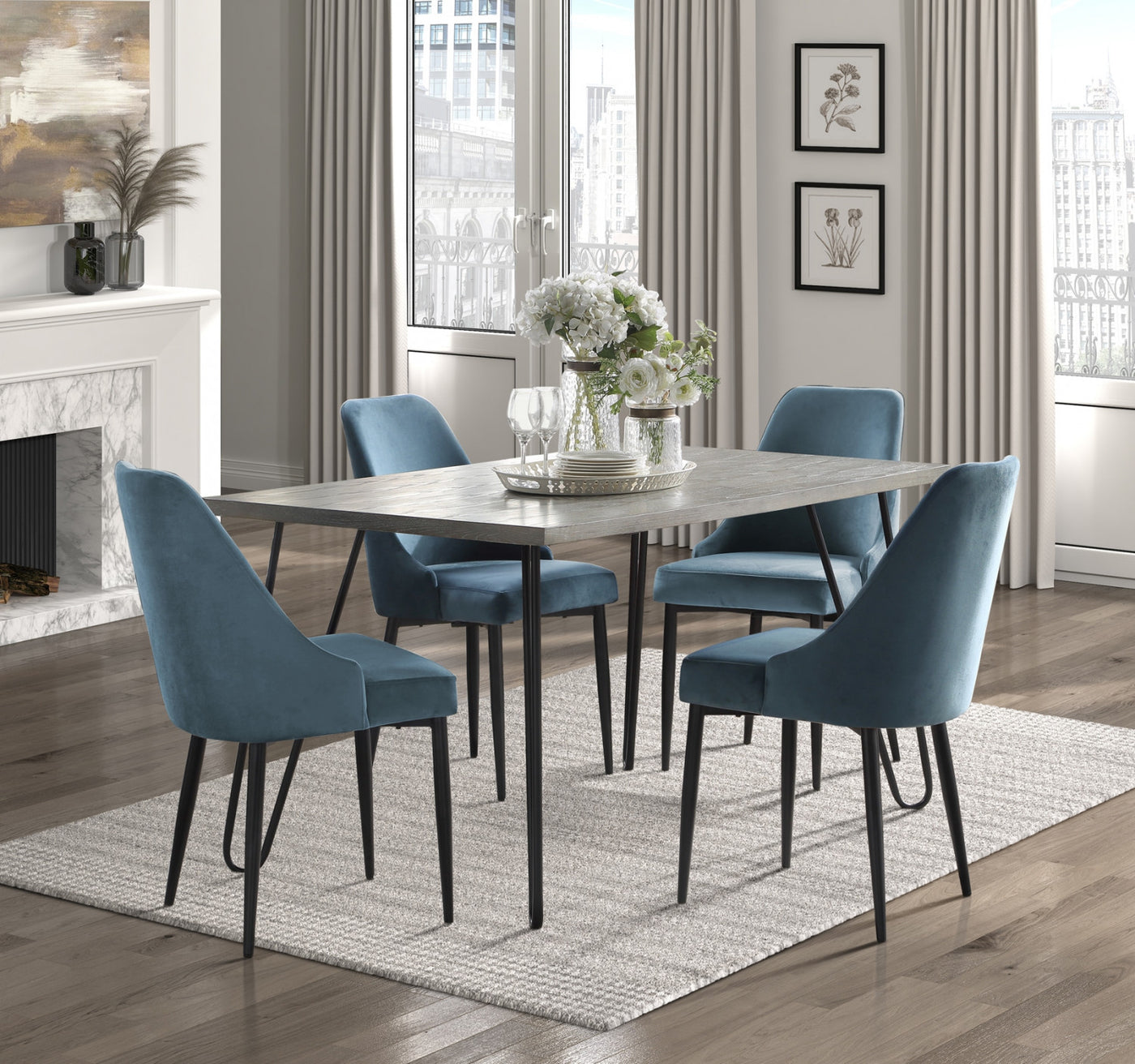 Eugenie Velvet Dining Chair - Blue - Set of Two