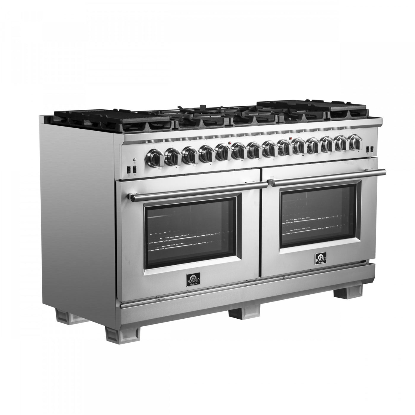 Forno Capriasca 60" Stainless Steel Freestanding Dual Fuel Double Oven Range With True Convection And Air Fry (8.54 Cu. Ft.) - FFSGS6187-60