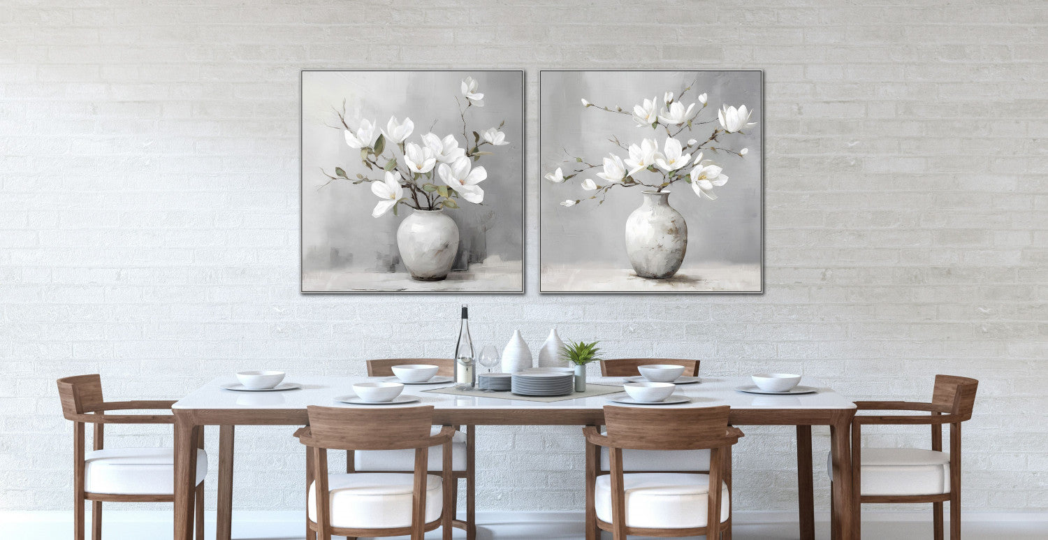 Magnolia Whispers II Wall Art - White/Grey - 32 X 32