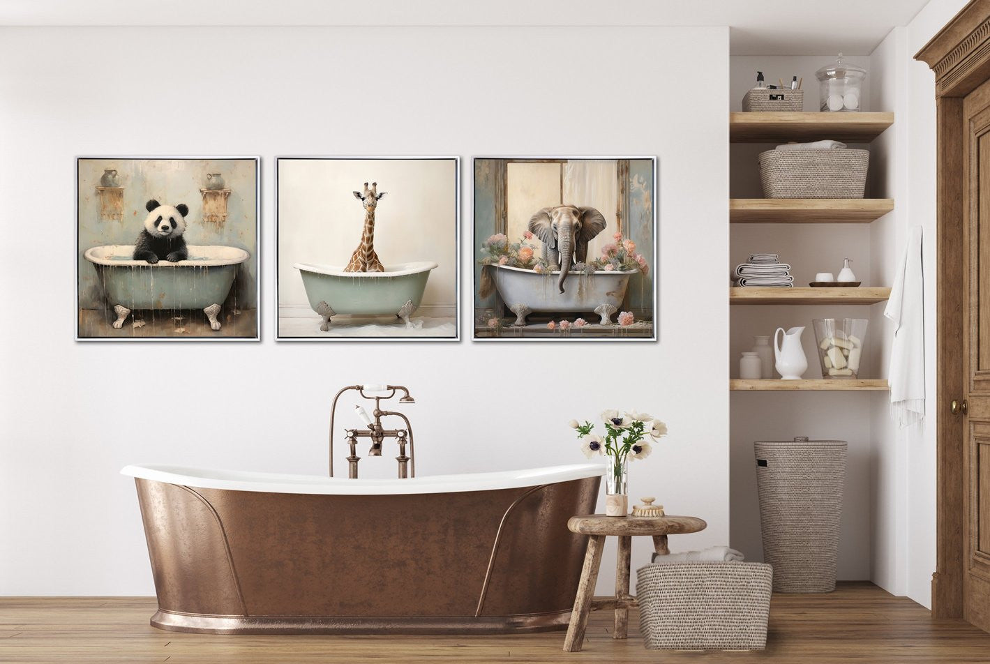 Giraffe Spa Wall Art - Brown/Beige - 24 X 24