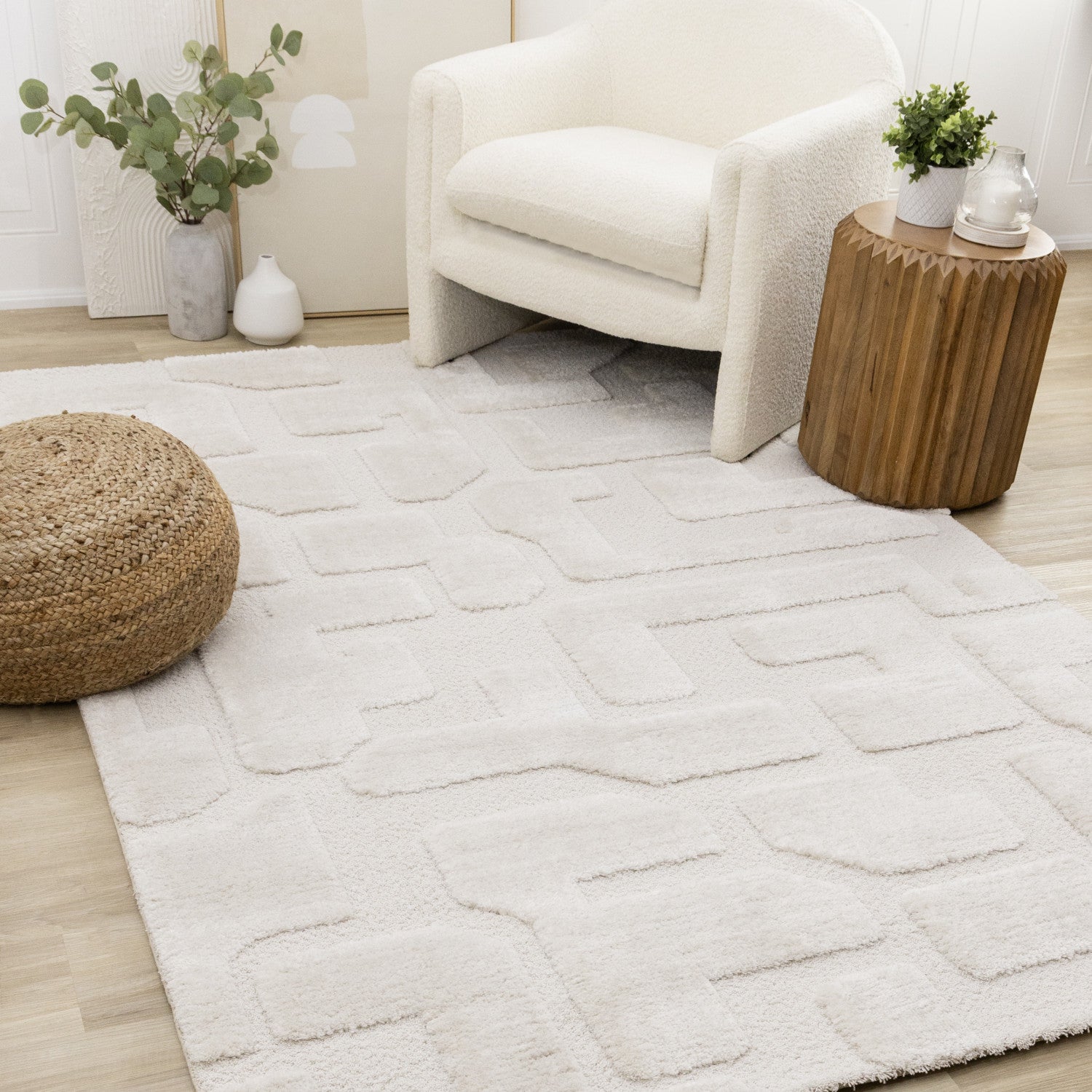 Luxury Plush Textured Shapes Area Rug - Cream - 8' X 11'