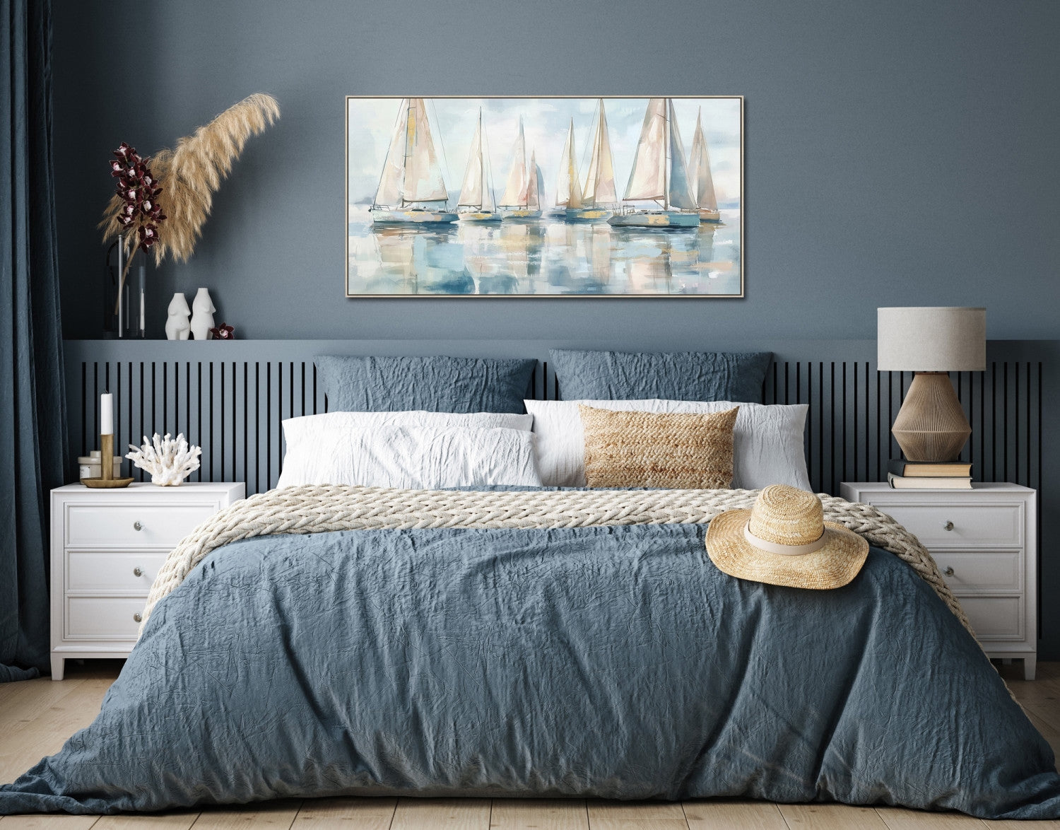 Coastal Regatta Wall Art - Blue/White - 28 X 56