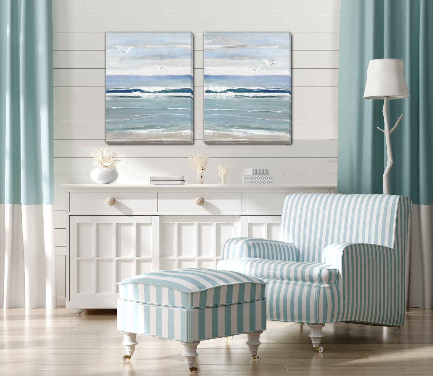 Coastal Waves Wall Art - Blue/White - 16 X 20 - Set of Two