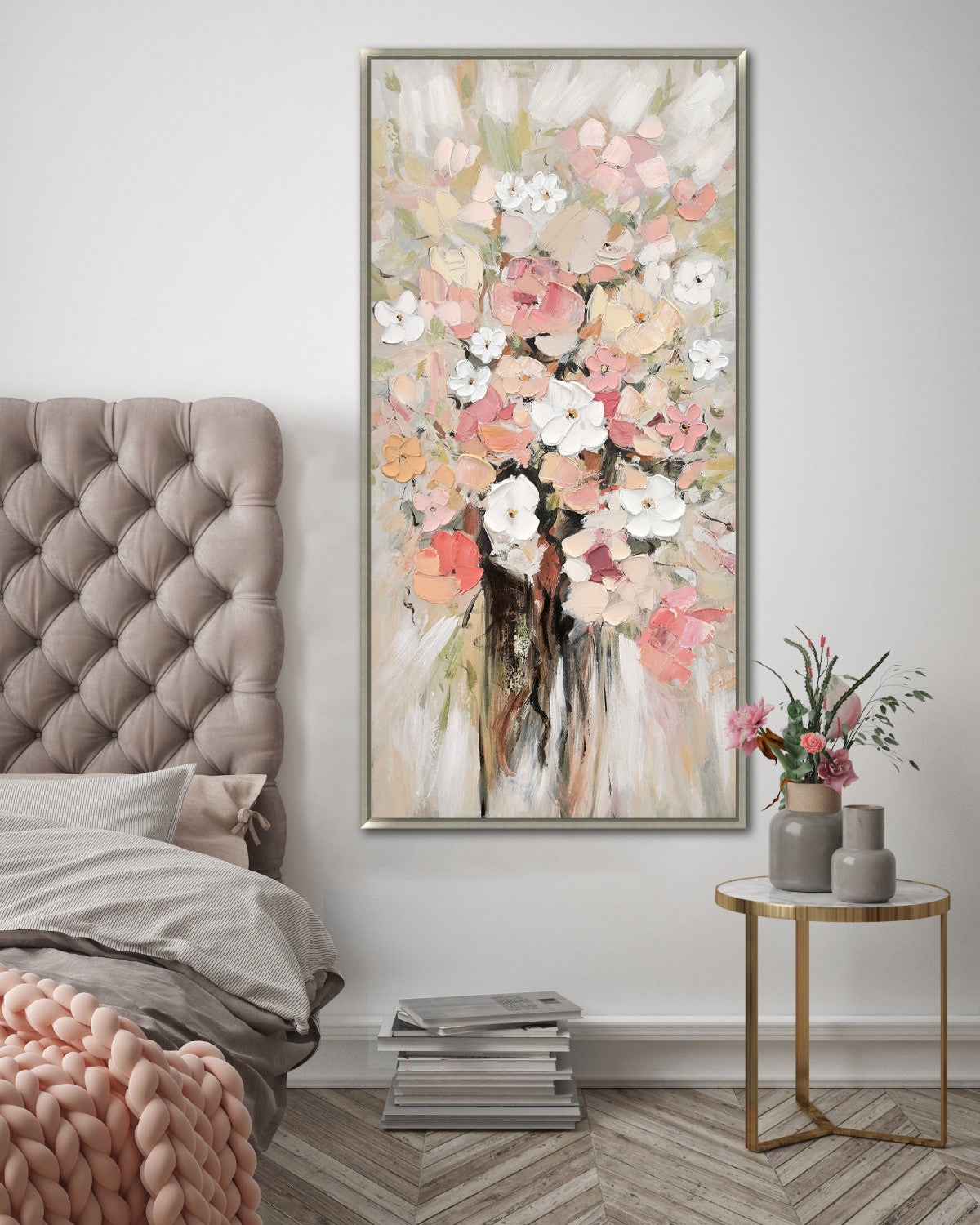 Canvas Bouquet Wall Art - Pink/Natural - 28 x 56