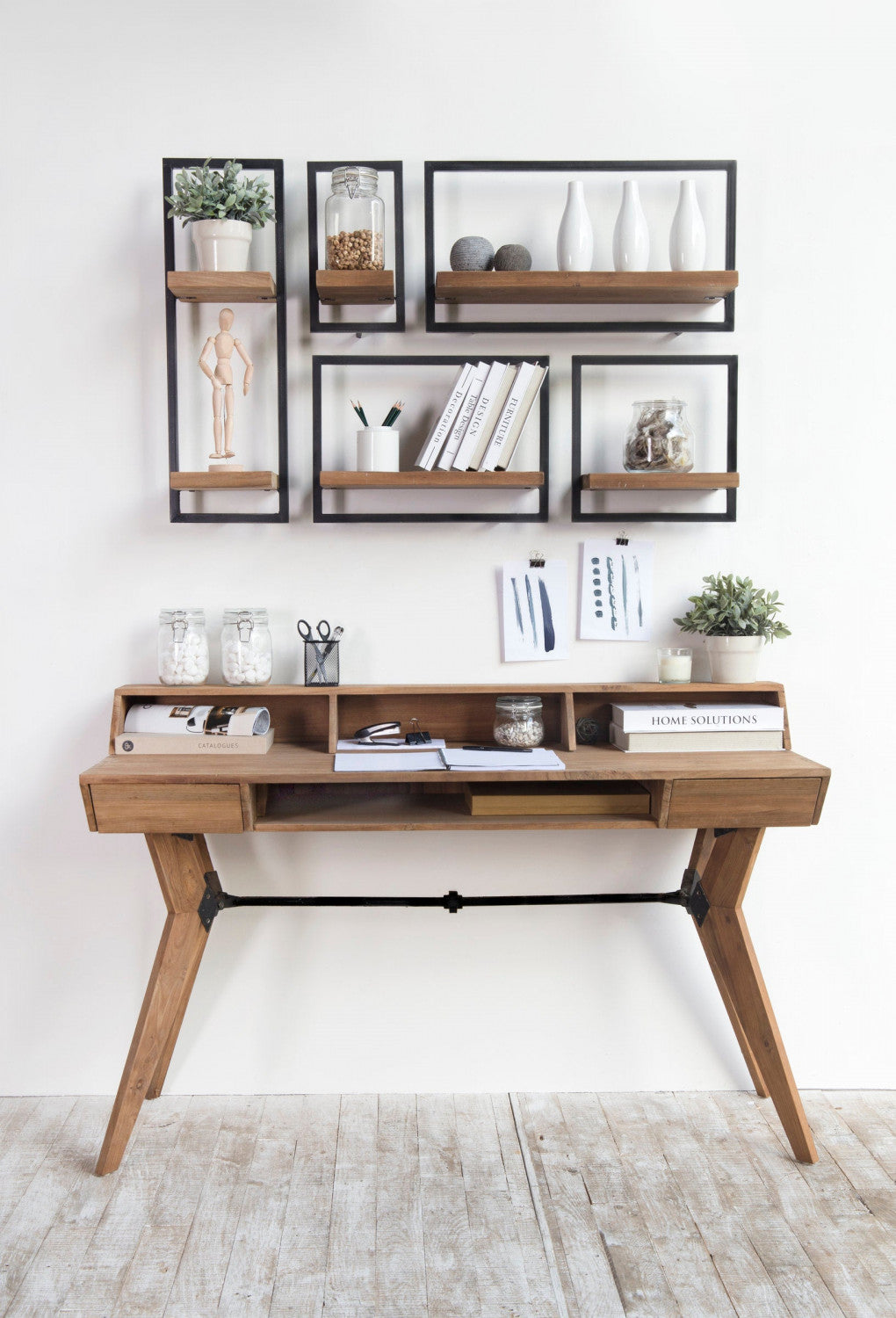 Bayan Metal Frame Wall Box V - Teak