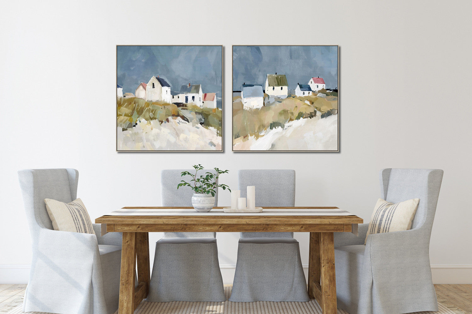 Cottages by the Dune II Wall Art - Blue/Green - 32 X 32