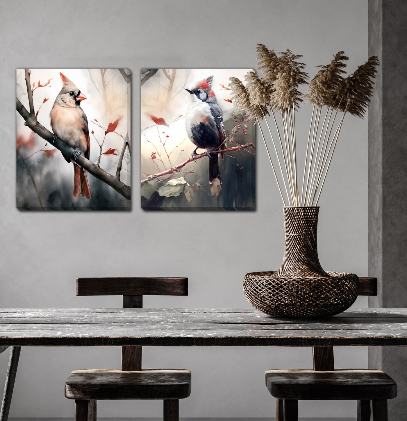 Cardinals Wall Art - Red/Neutral - 16 X 20 - Set of Two