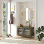 Luna Wide 2-Door Accent Cabinet with Fluted Glass - Olive Green
