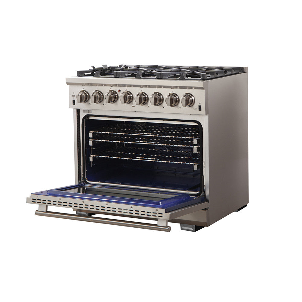 Forno Capriasca 36" Stainless Steel Dual Fuel Range with True Convection (5.36 Cu. Ft.) - FFSGS6187-36