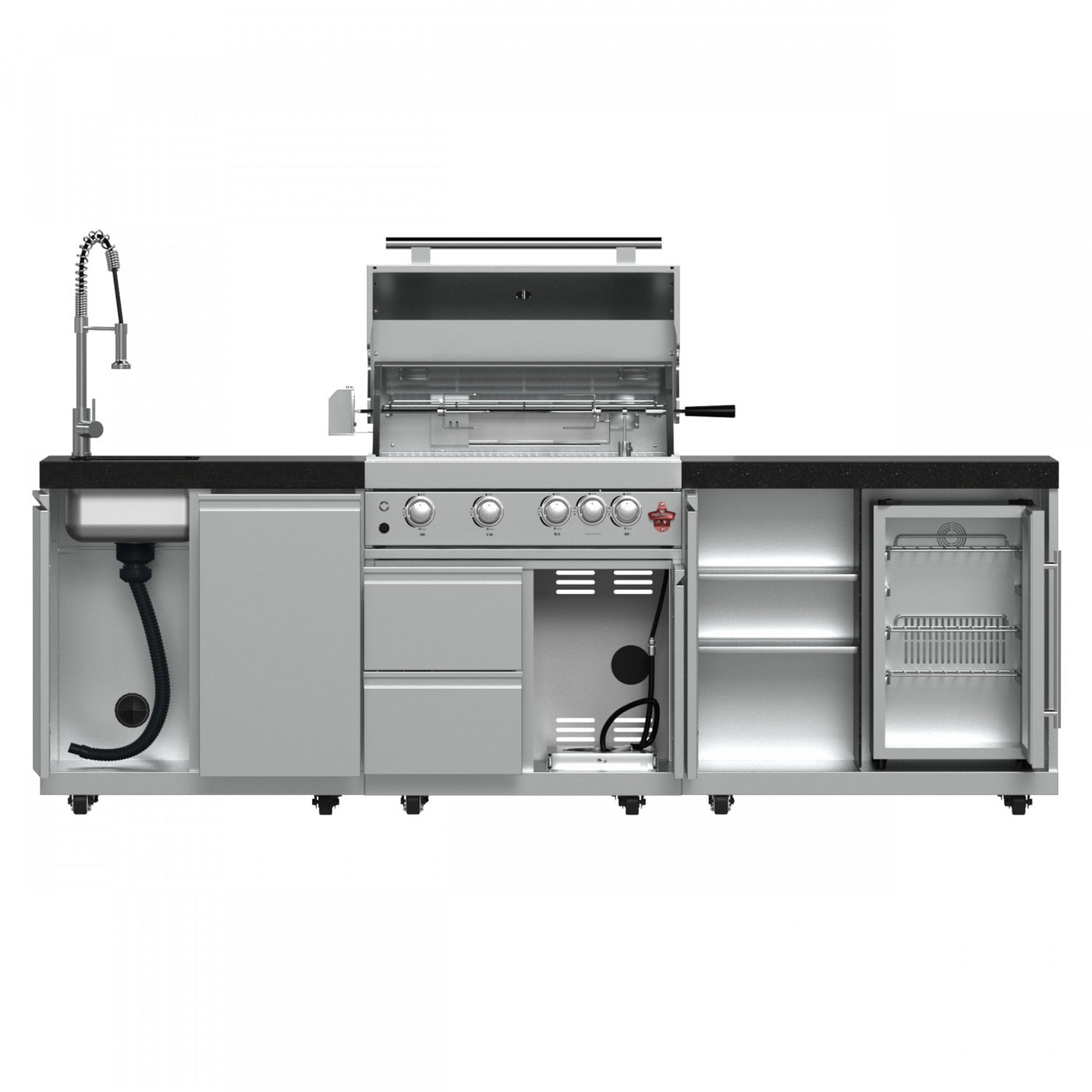 Forno Bulnes Black Countertop Outdoor Kitchen with 30" 60,000 BTU BBQ and Beverage Centre - FODKT2506BLK