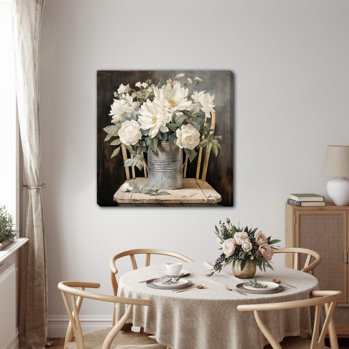 Chairside Charm Wall Art - White/Brown - 30 X 30