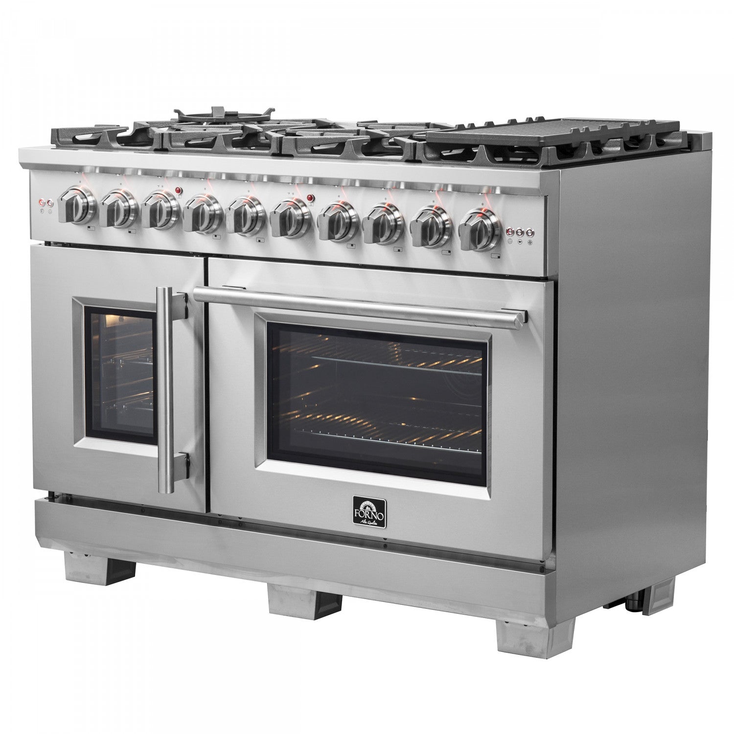 Forno Capriasca 48" Stainless Steel Freestanding Double Oven Gas Range with Air Fry (6.58 Cu. Ft.) - FFSGS6460-48