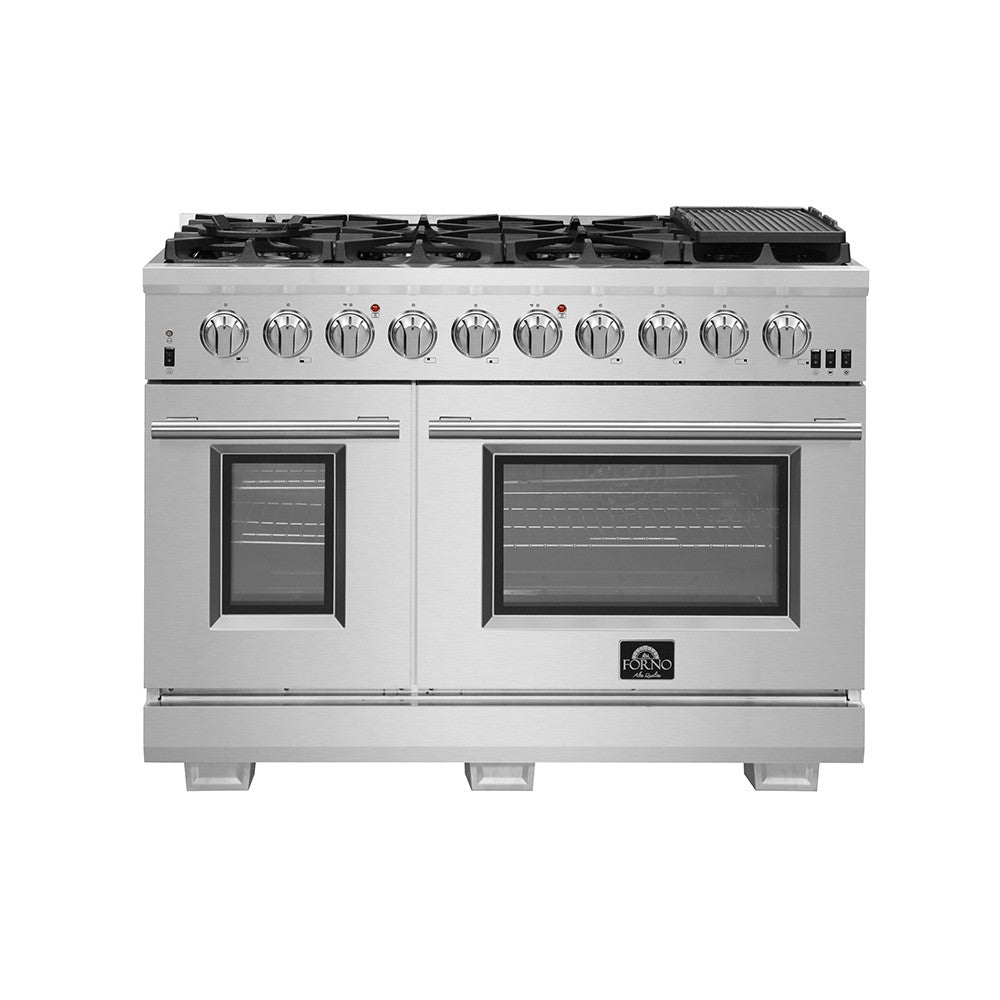 Forno Premium Stainless Steel Kitchen Package with 48" Gas Range, 2 28" Convertible Refrigerator/Freezer and 48" Range Hood - FBDL-019-07CAUS