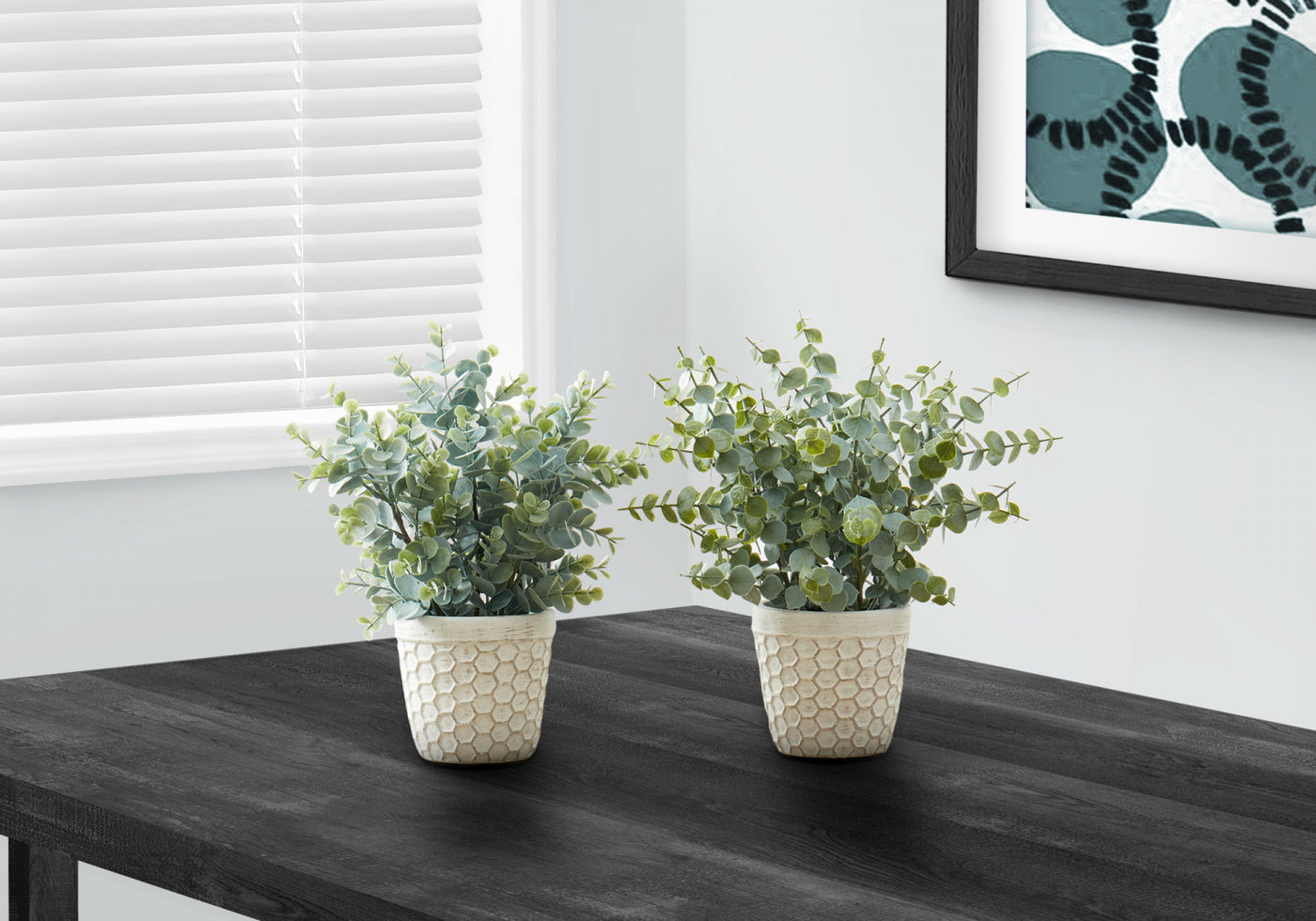13" Eucalyptus Grass Plant With 4" White Pot - Green - Set of Two