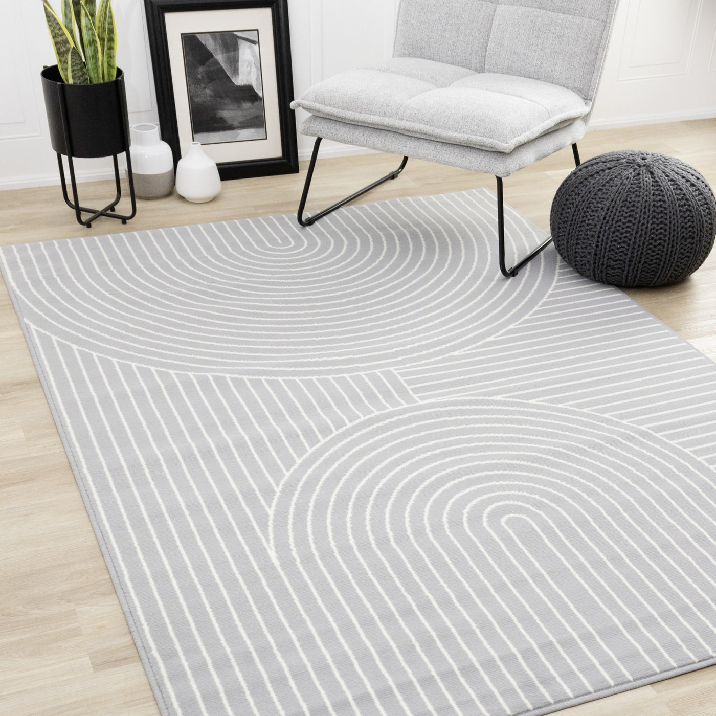 Functional Modern Arches Area Rug - Grey White - 5' X 8'