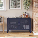 Channing Wide 2 Door Storage Cabinet with Mesh Metal - Navy