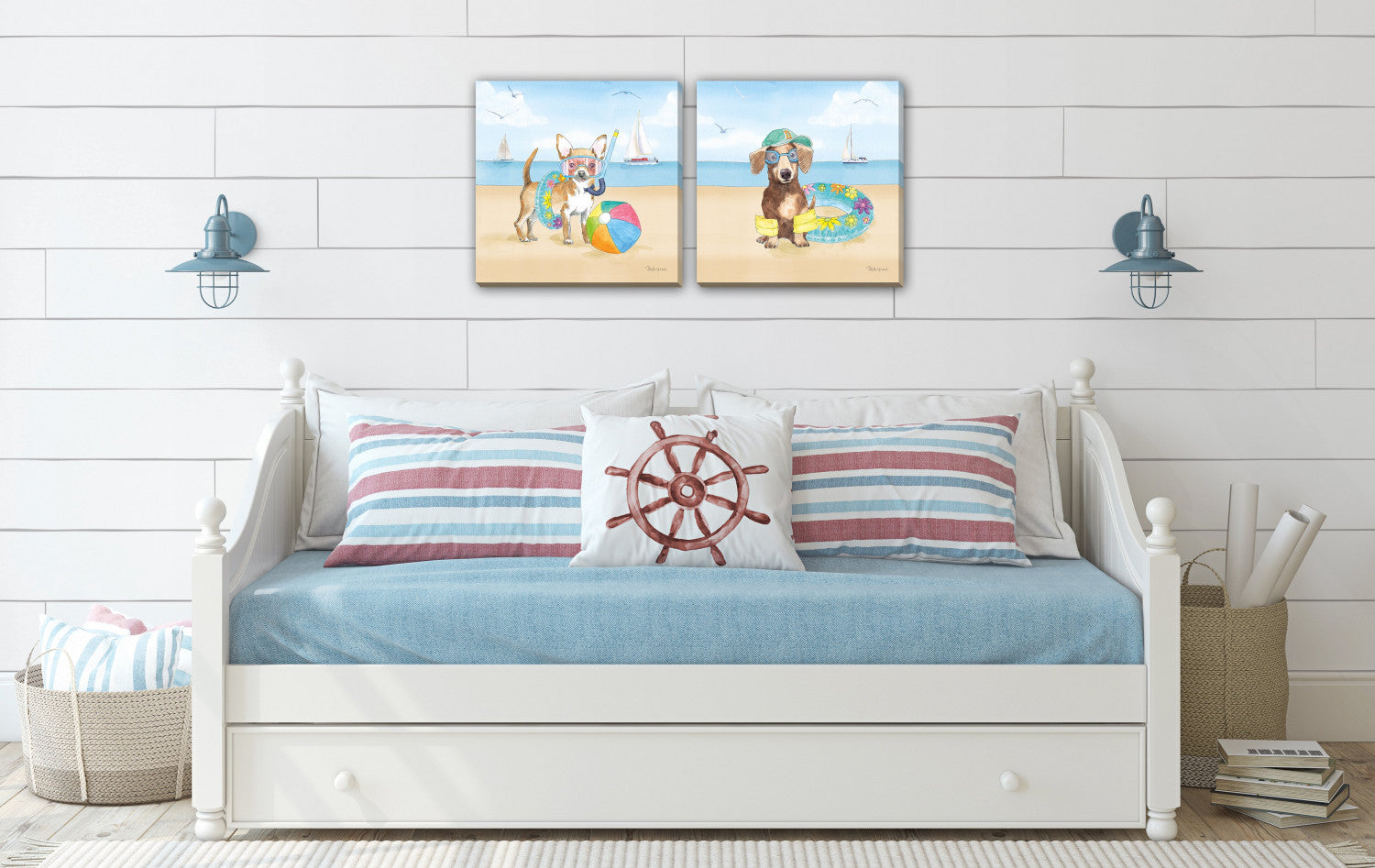Dog Days of Summer Wall Art - Multi-Colour - 16 X 16 - Set of Two