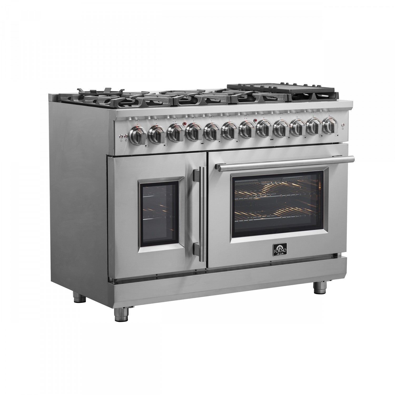 Forno Massimo 48" Stainless Steel Freestanding Dual Fuel Double Oven Range with Air Fry (6.58 Cu. Ft.) - FFSGS6325-48