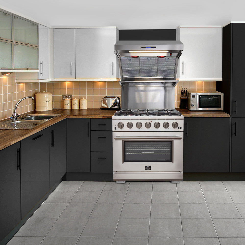 Forno Premium Stainless Steel Kitchen Package with 36" Range and Side-by-Side Refrigerator - FBDL-019-02CAUS