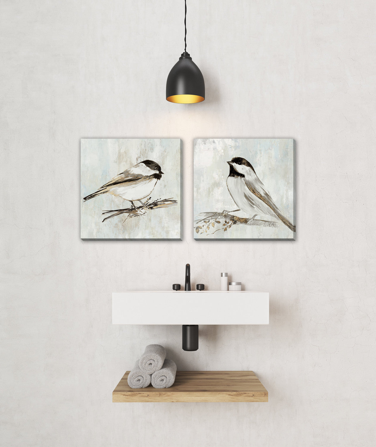 Chickadee Companions Wall Art - White/Grey - 16 X 16 - Set of Two