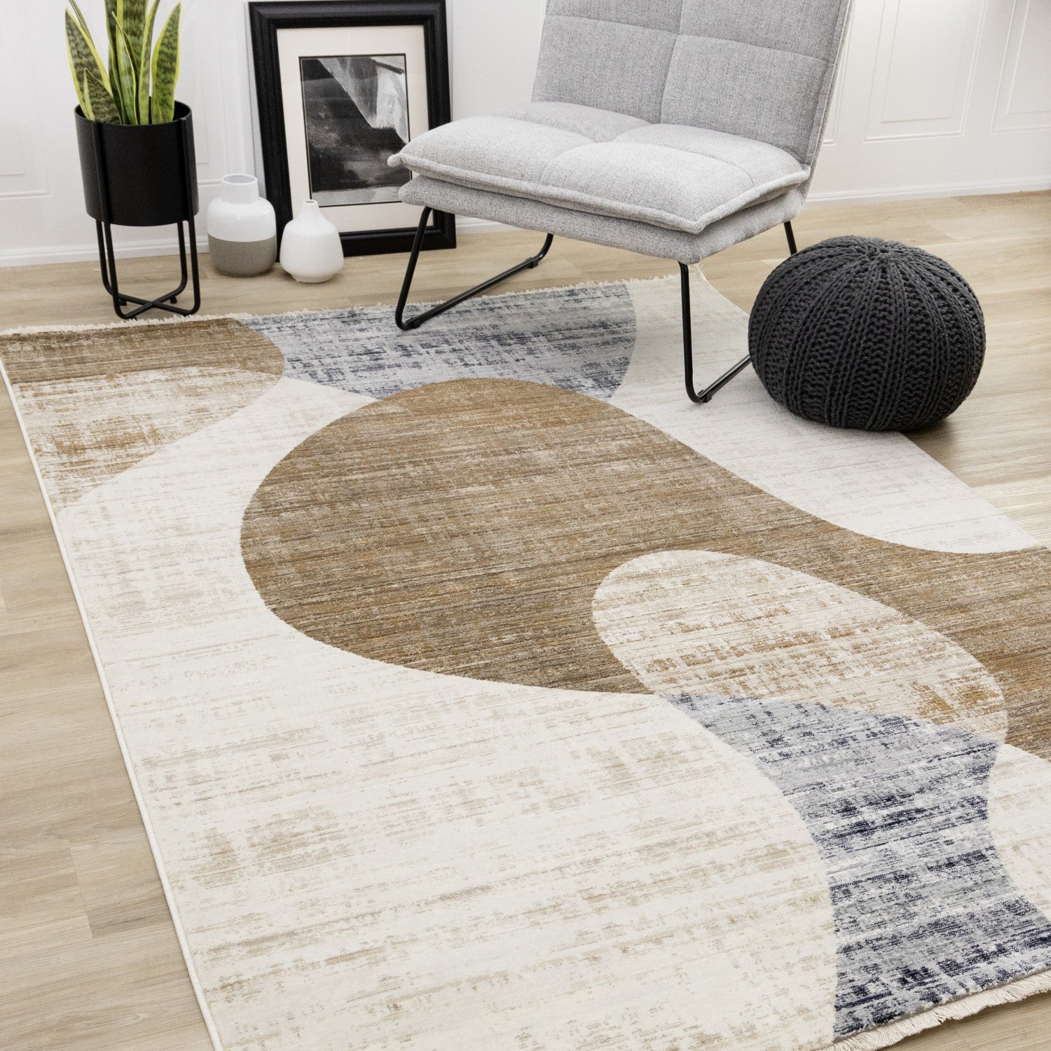 Sterling Modern Teardrop Area Rug - Brown Cream - 5' X 8'