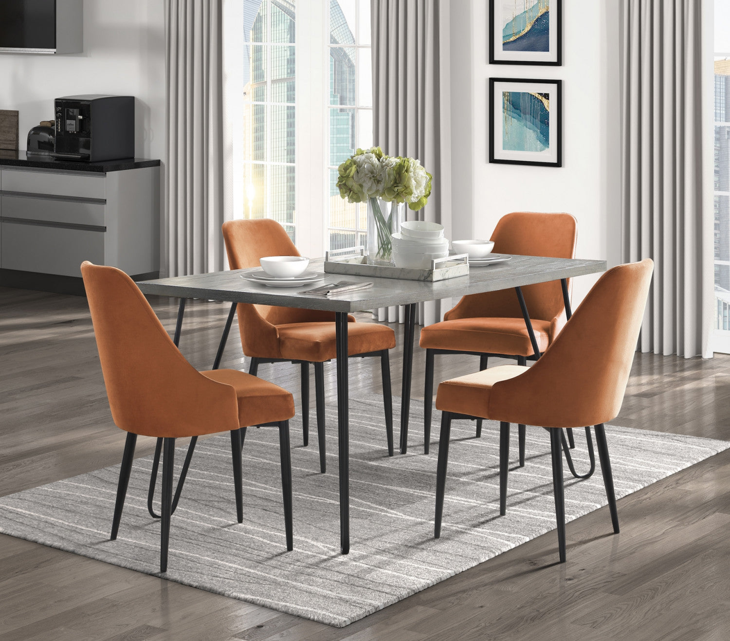Eugenie Velvet Dining Chair - Orange - Set of Two
