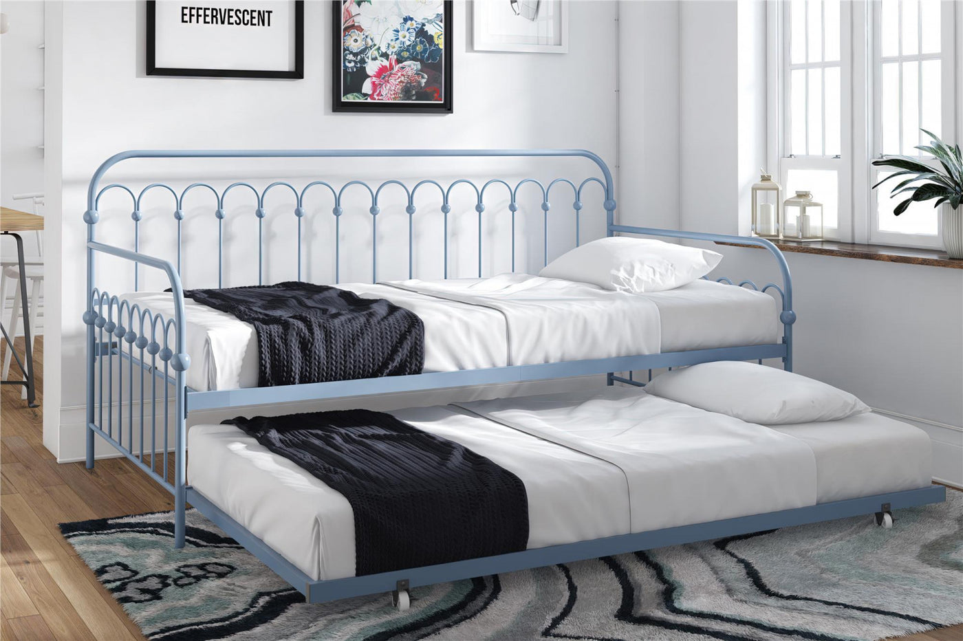 Novogratz Bright Pop Metal Twin Daybed with Trundle - Stone Blue