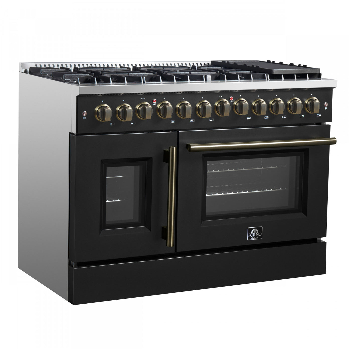 Forno Galiano 48" Black French Door Freestanding Dual Fuel Double Oven Range (6.58 Cu. Ft.) - FFSGS6356-48BLK