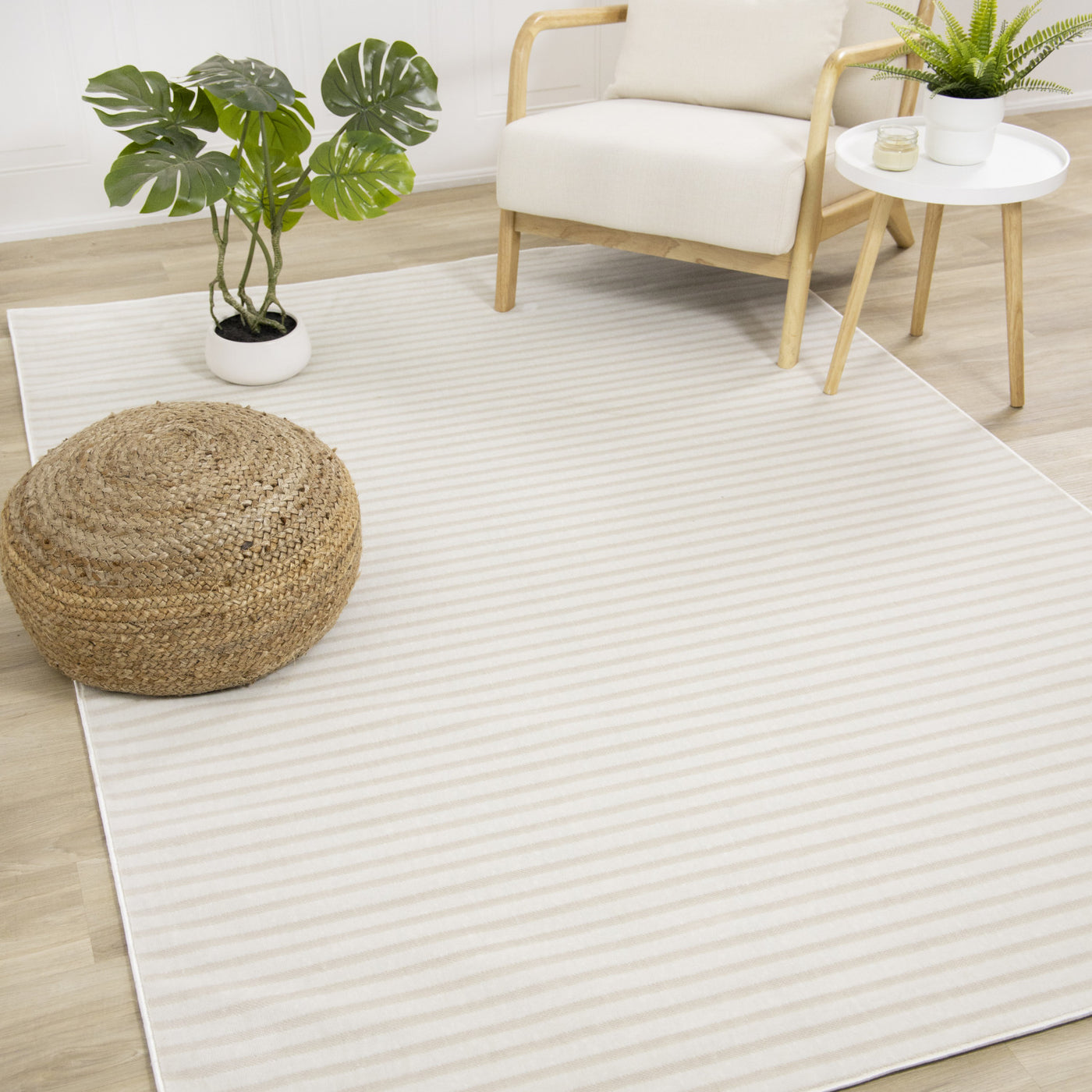 Machine Washable Modern Stripes Area Rug - Cream Beige - 8' X 11'