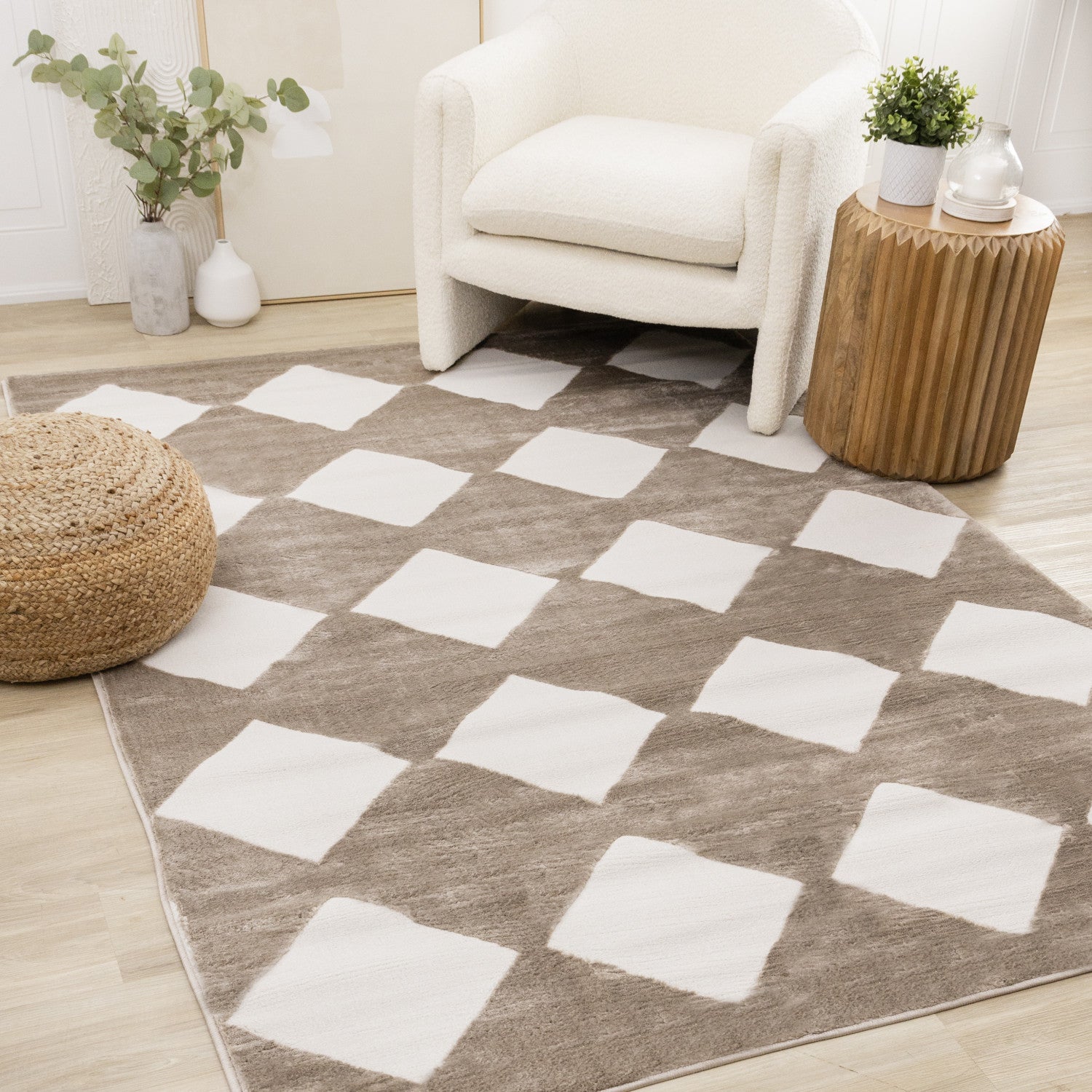 Logan Modern Diamonds Area Rug - Brown Cream - 5' X 8'