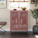 Channing 2 Door Storage Cabinet with Mesh Metal - Terracotta