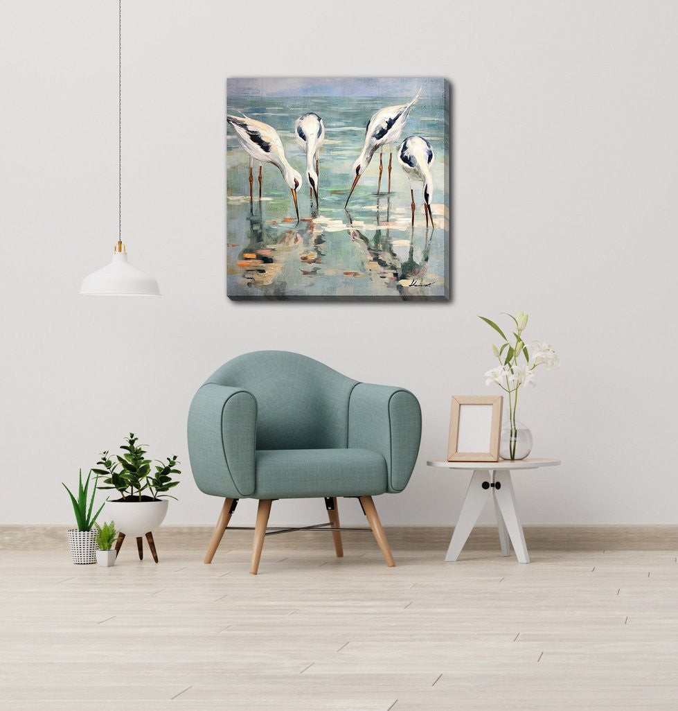 Shorebird Quartet Wall Art - White/Blue - 30 X 30