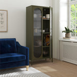Luna Tall 2-Door Accent Cabinet with Fluted Glass - Olive Green