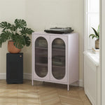 Luna Short 2-Door Metal Accent Cabinet with Fluted Glass - Lilac