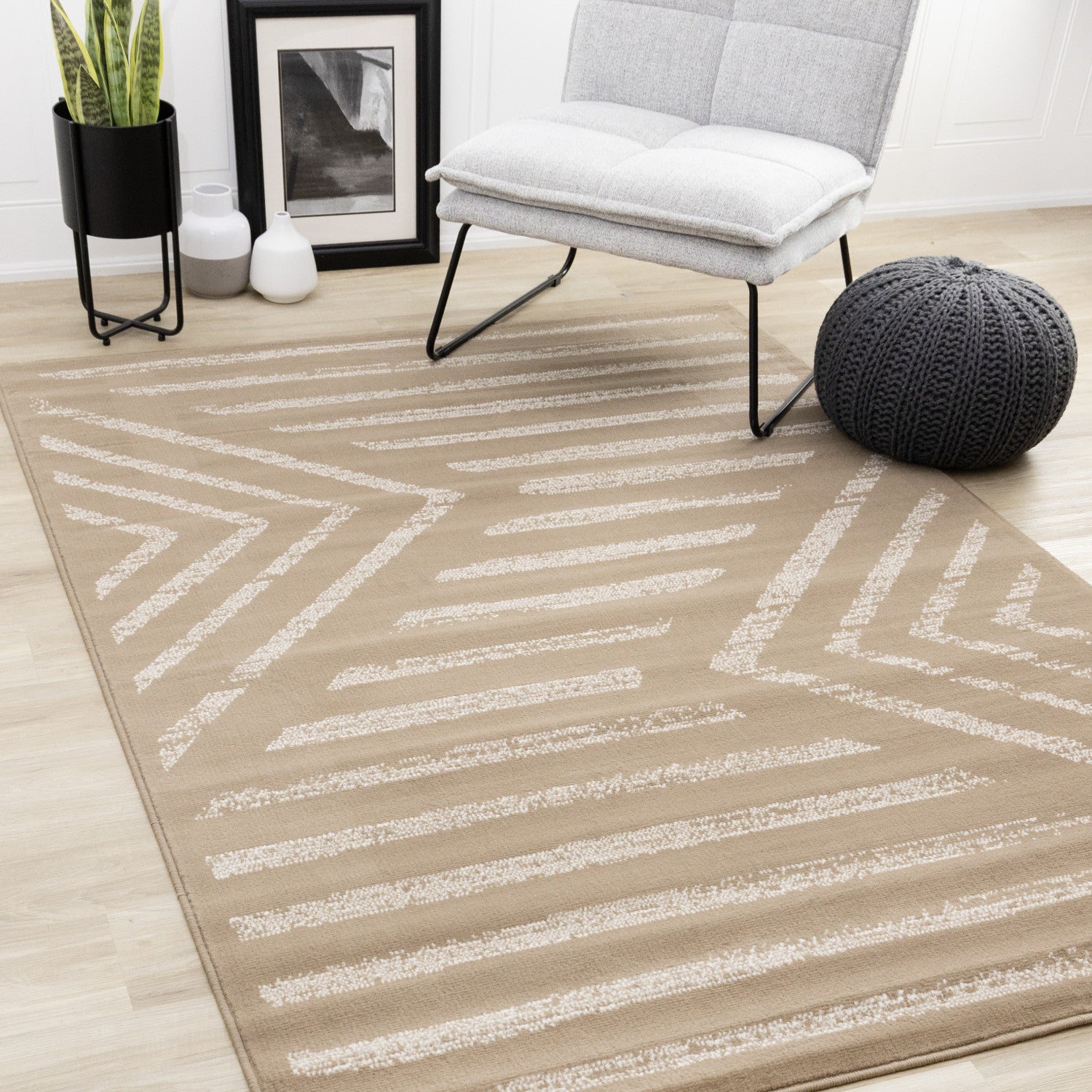 Functional Contemporary Lines Area Rug - Brown Cream - 8' X 11'
