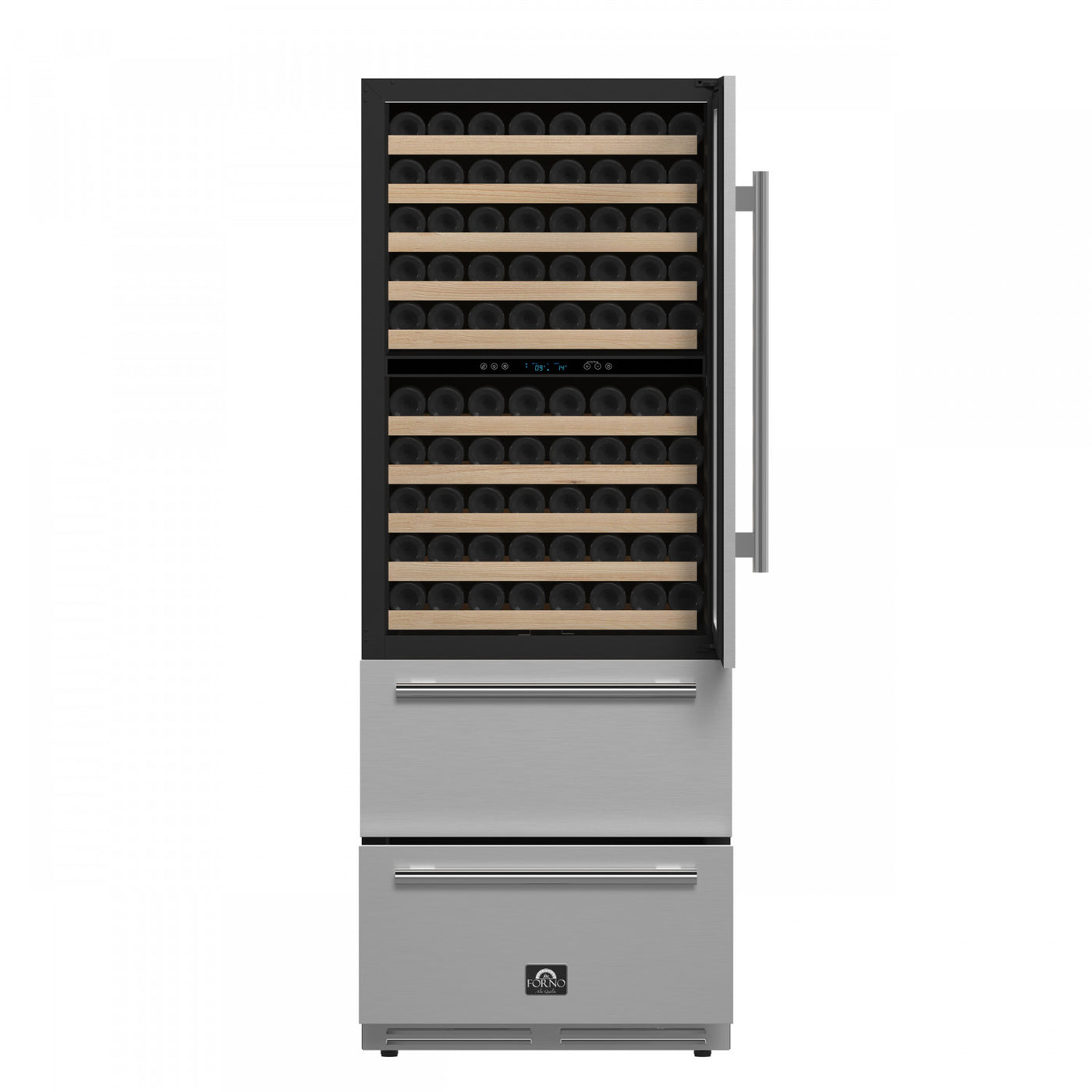 Forno Celano 30" Stainless Steel 150 Bottle Dual Zone Wine Cellar with Two Beverage Drawers (21.3 Cu. Ft.) - FWCDR6697-30S