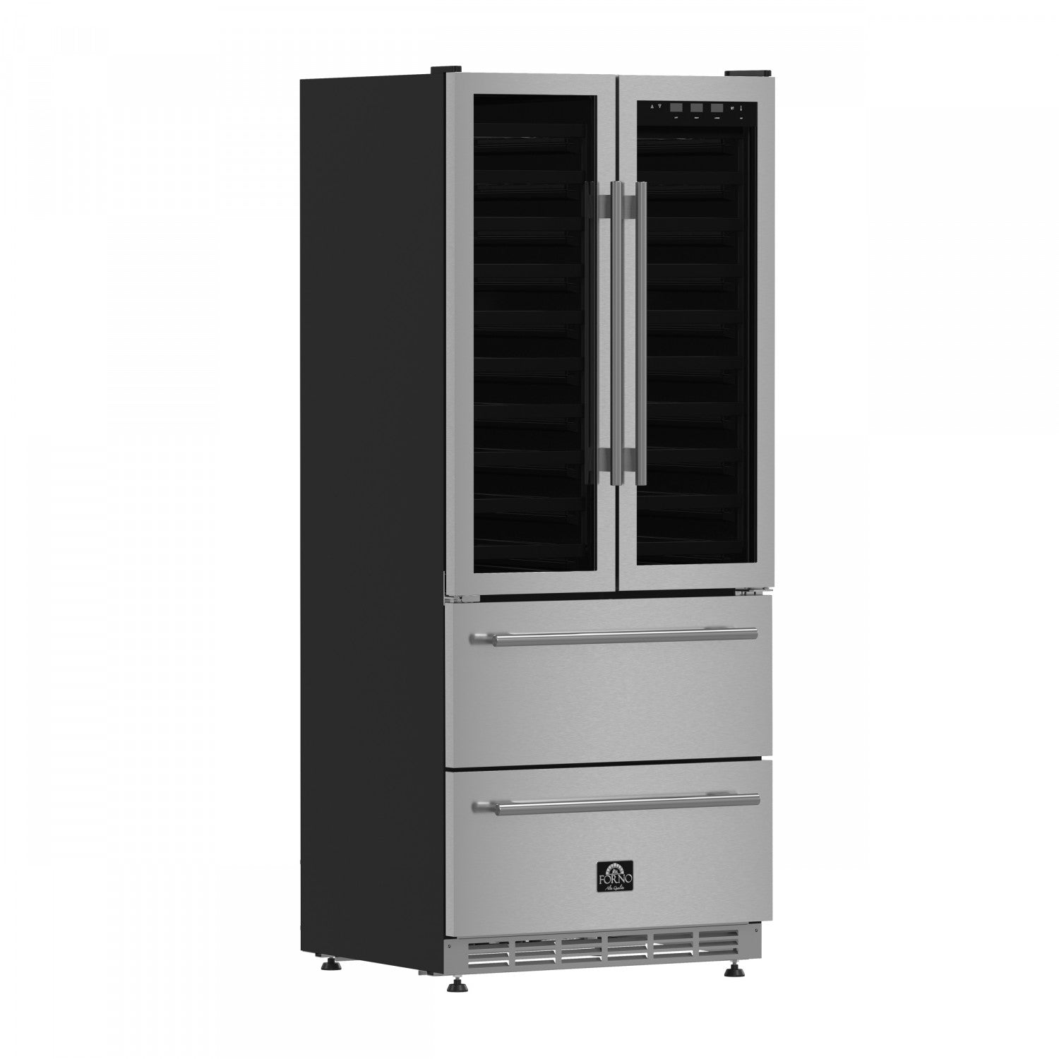 Forno Campania 32" 17.7 Cu.Ft.Stainless Steel 120 Bottle Dual Wine Cooler with Two Beverage Drawers - FWCDR6635-32S
