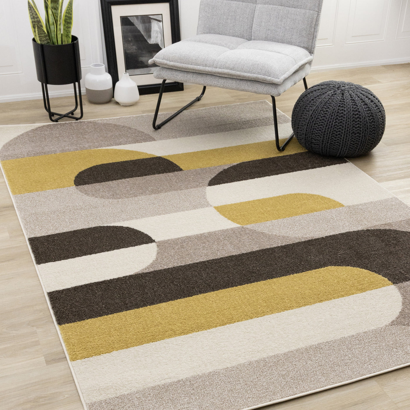 Maui Contemporary Geometric Area Rug - Cream Yellow - 8' X 11'