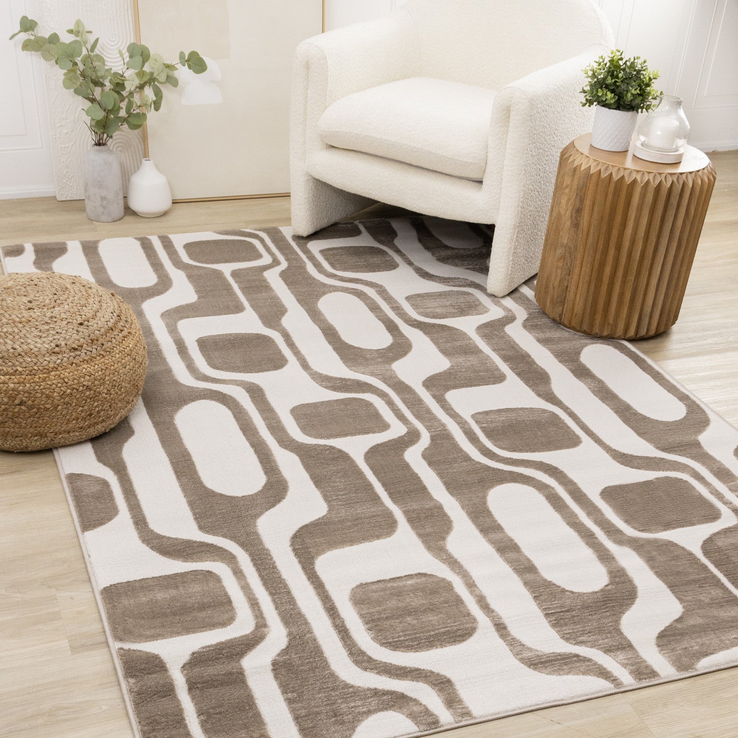 Logan Modern Area Rug - Brown Cream - 5' X 8'