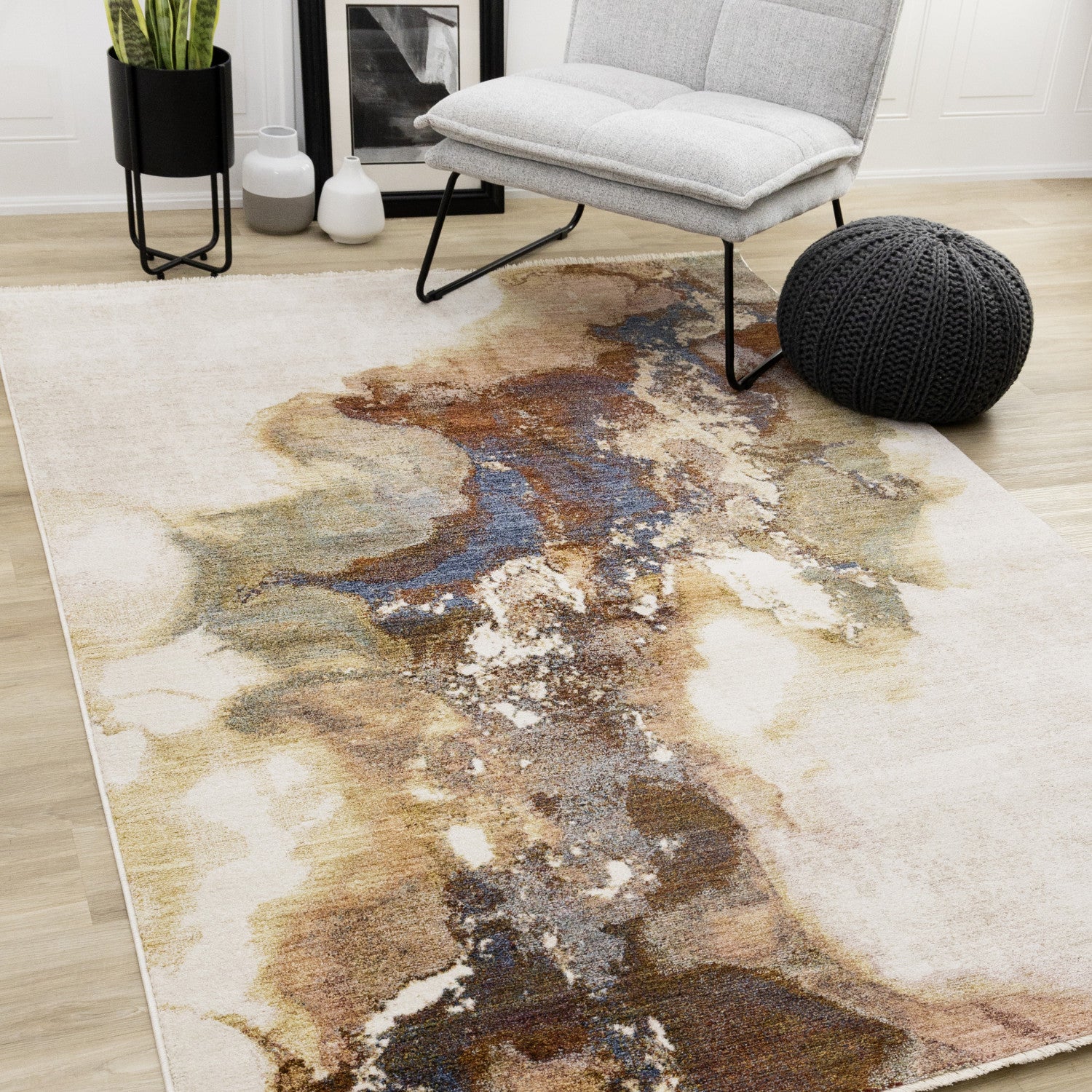 Micah Modern Galaxy Area Rug - 8' X 11' - Cream/Grey/Blue