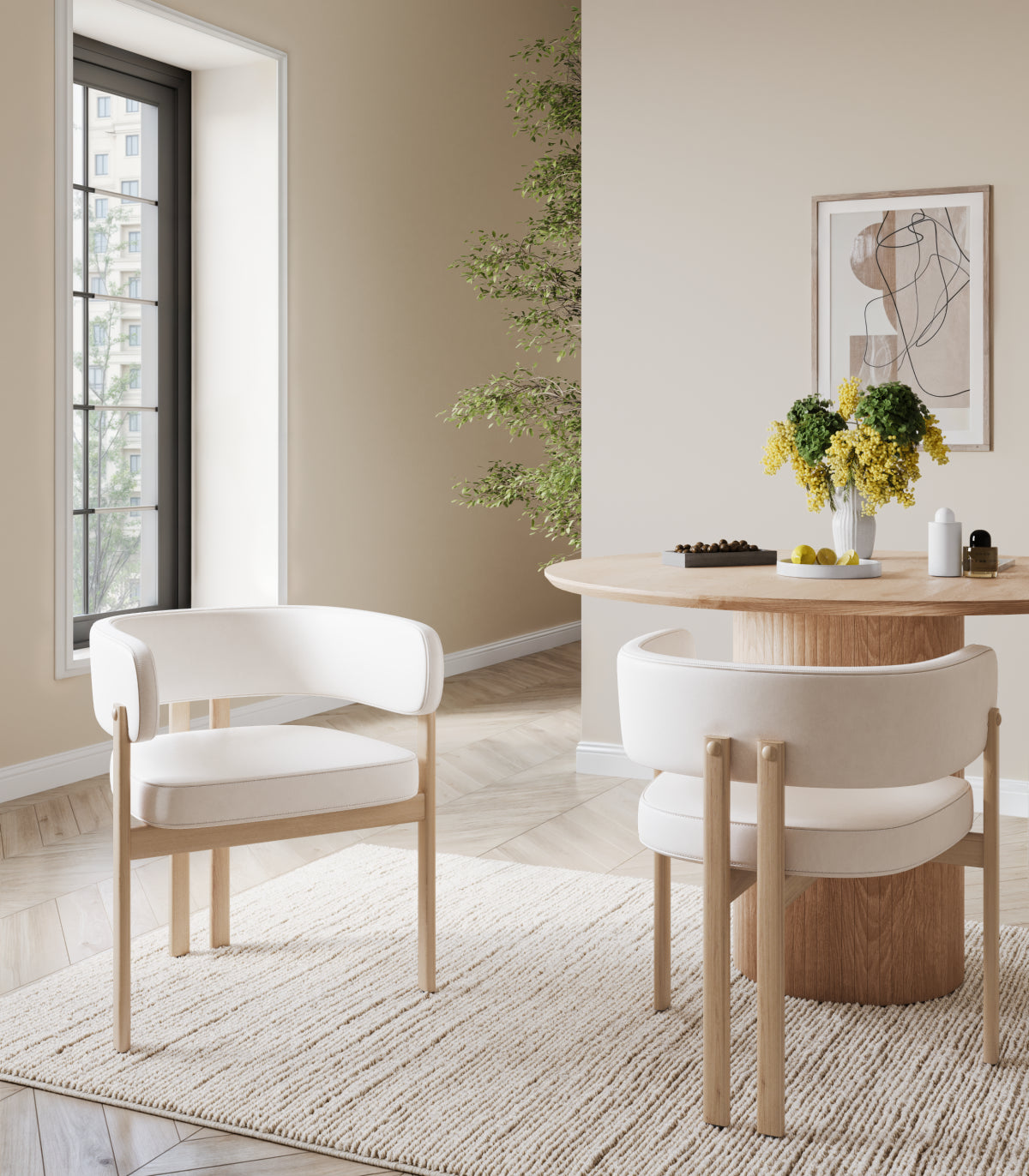 Rhett Dining Chair - Cream/Oak - Set of Two