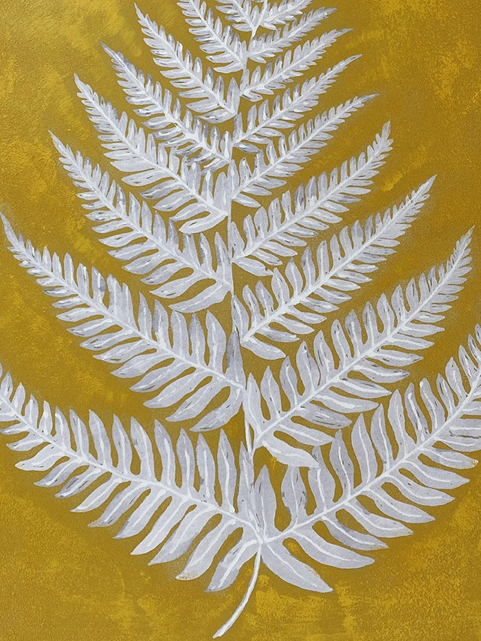 Free Spirit Fern Leaf Canvas Wall Art - White, Grey, Yellow