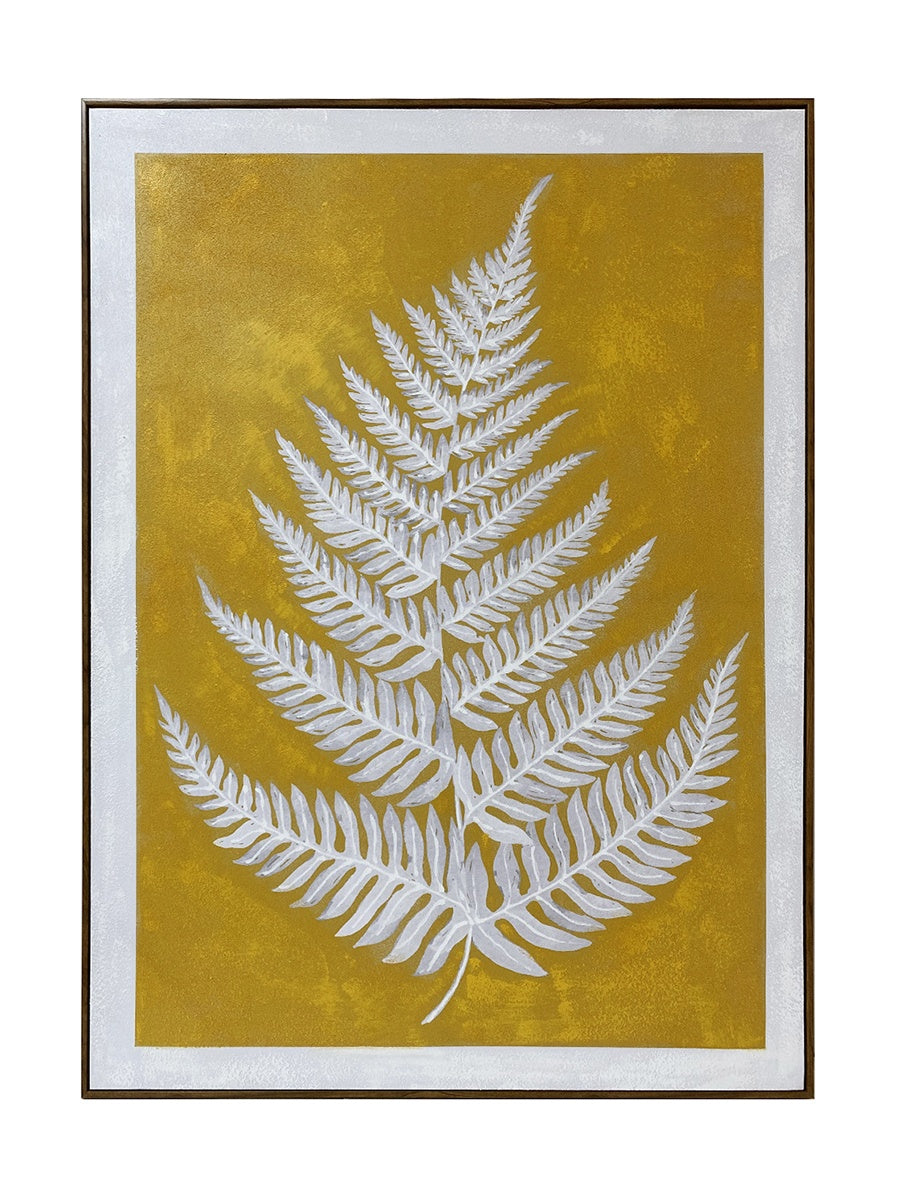 Free Spirit Fern Leaf Canvas Wall Art - White, Grey, Yellow