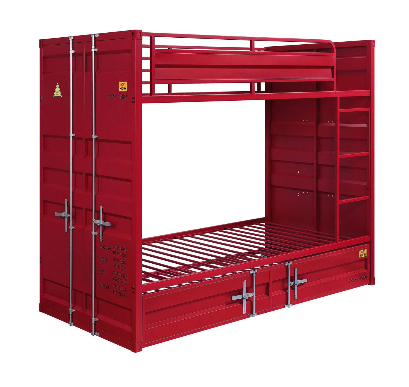 Konto Industrial Twin Bunk Bed with Trundle - Red