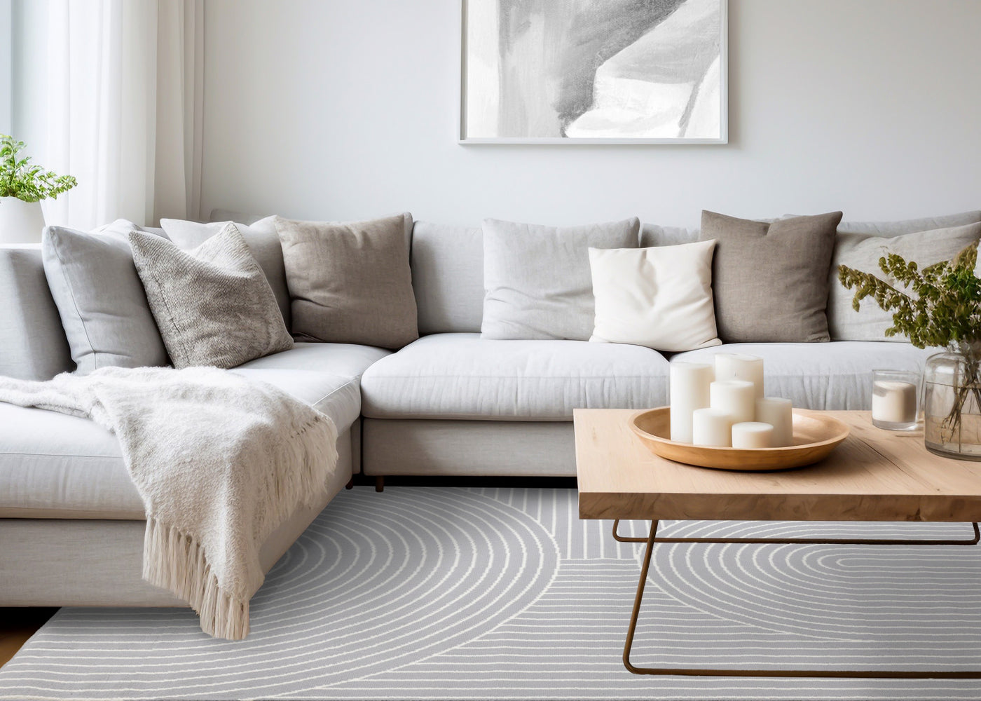 Functional Modern Arches Area Rug - Grey White - 5' X 8'