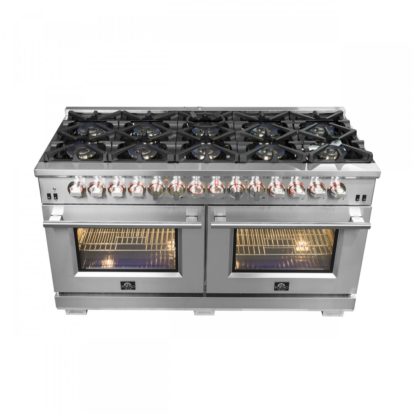 Forno Capriasca 60" Stainless Steel Freestanding Dual Fuel Double Oven Range With True Convection And Air Fry (8.54 Cu. Ft.) - FFSGS6187-60
